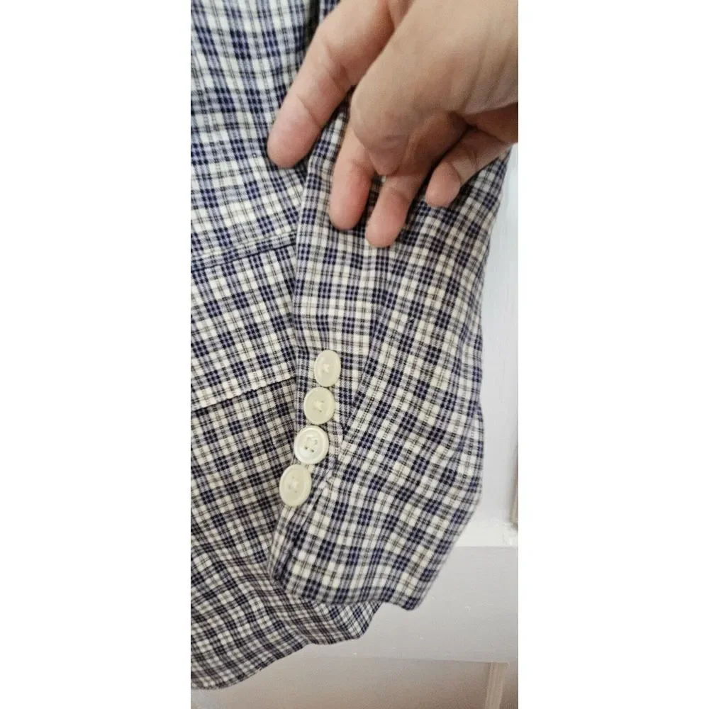 VTG LAUREN Ralph Lauren plaid blazer 100% Linen‎ petite 4P USA made